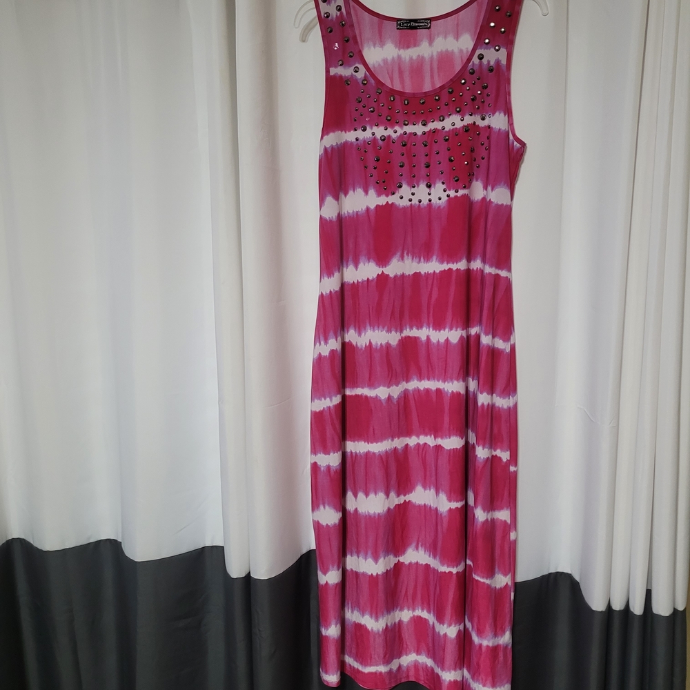 Pink Tie-Dye Maxi Dress with Stud Details